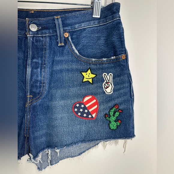Levi's Blue Jean Shorts with Colorful Patches women size 27 - Picture 2 of 14